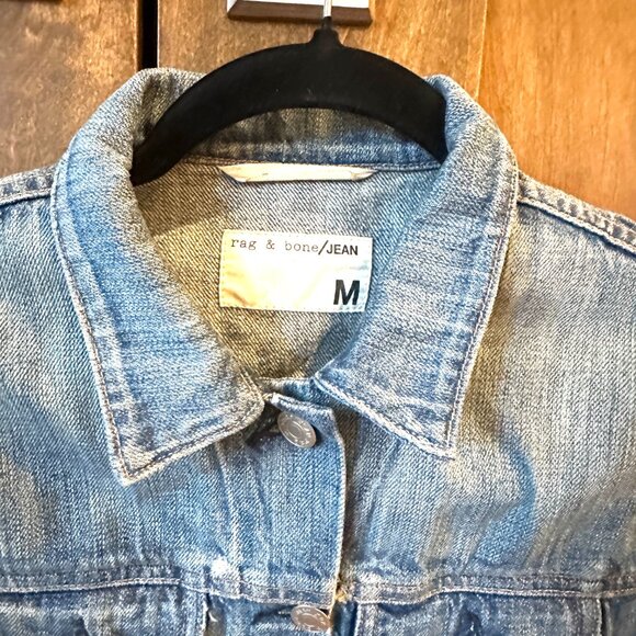 RAG & BONE DENIM JACKET WITH LEATHER SLEEVES MEDIUM - Picture 2 of 3